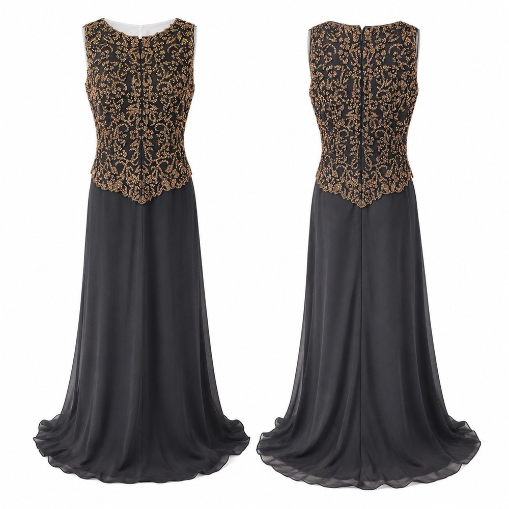 J Kara  Copper Beaded Gown Sz 12 Sleeveless Chiffon Dress Whimsigoth Formal